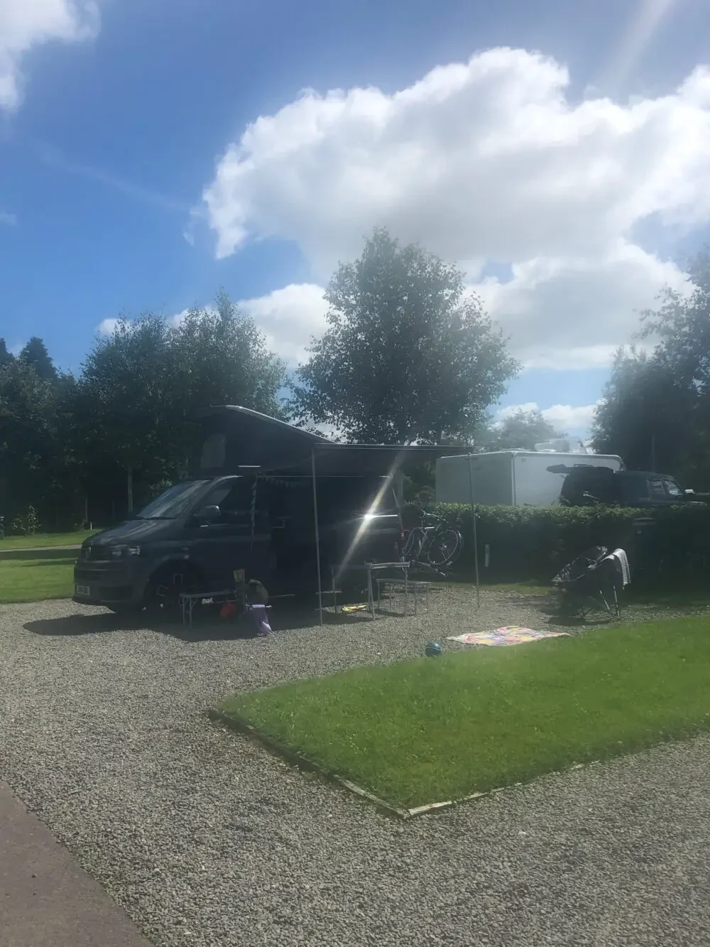 pitches at The Firs club site with The Caravan and Motorhome Club T5 converted camper
